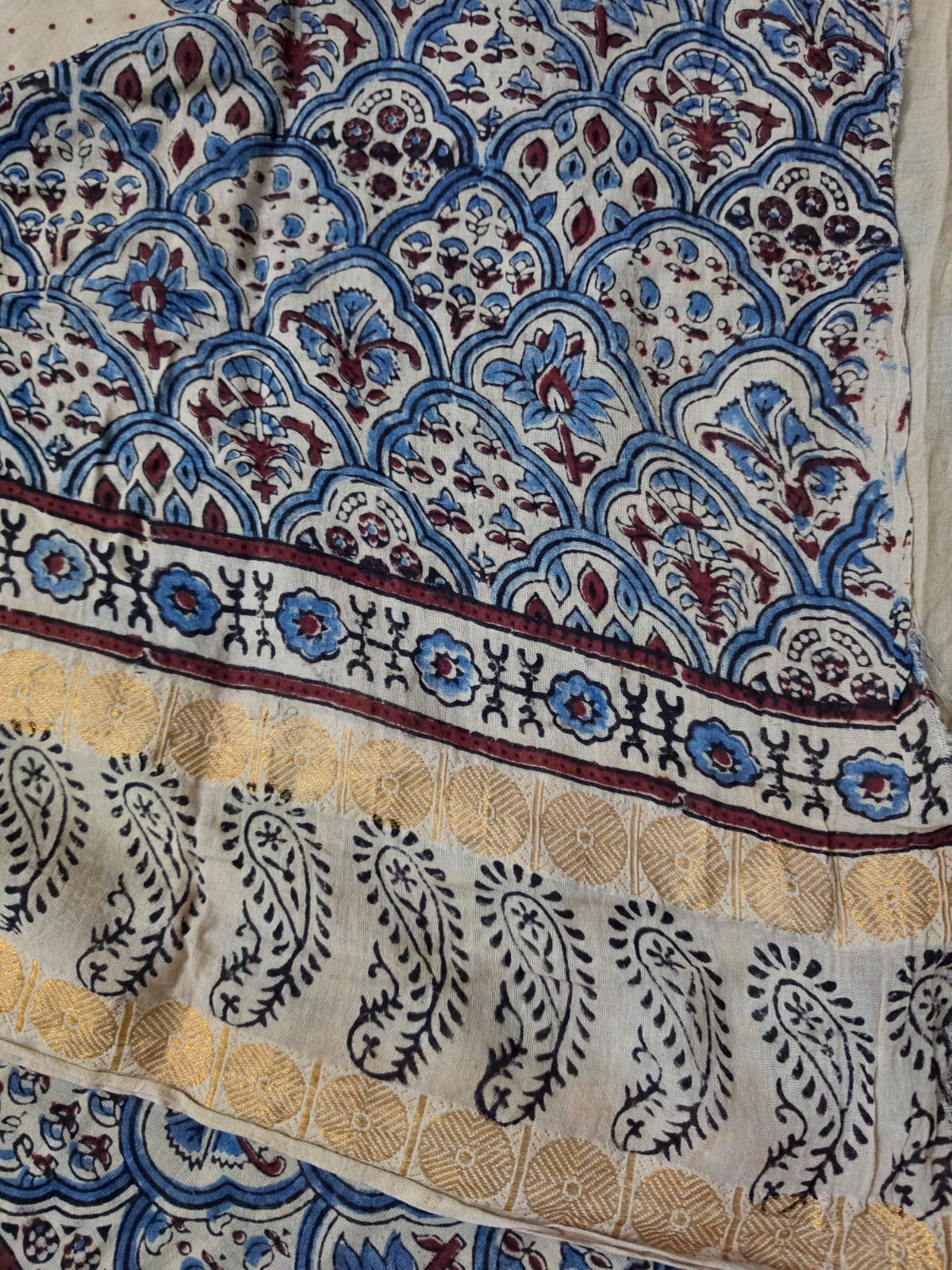 Madurai Cotton Ajrakh saree (Beige)
