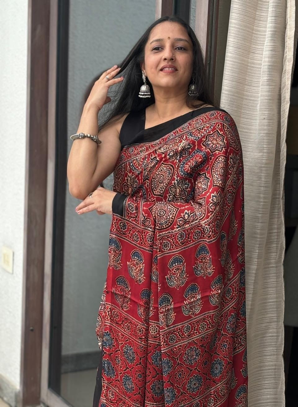 Ajrakh Modal saree (Red)