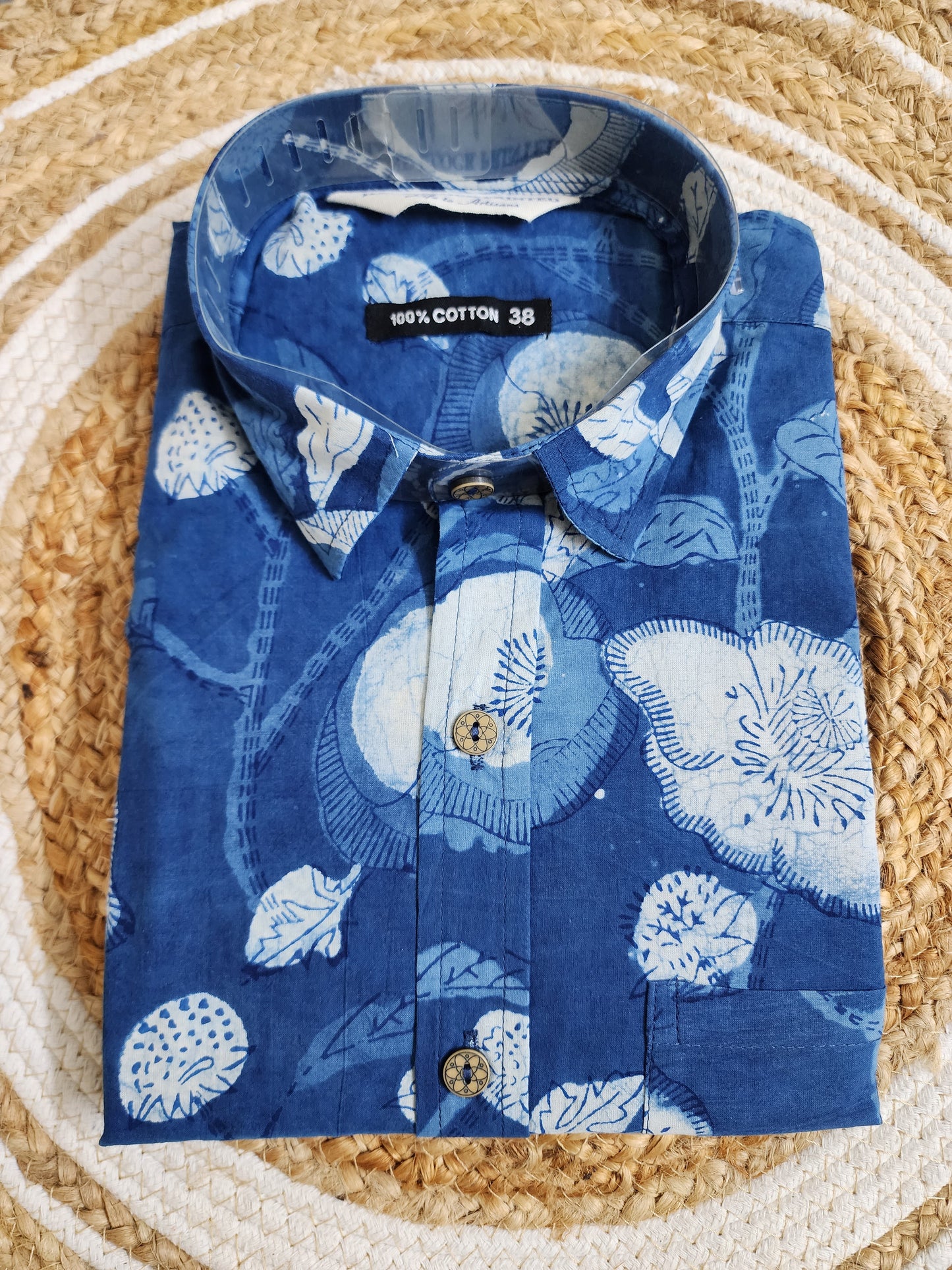 Blue floral half sleeve shirt