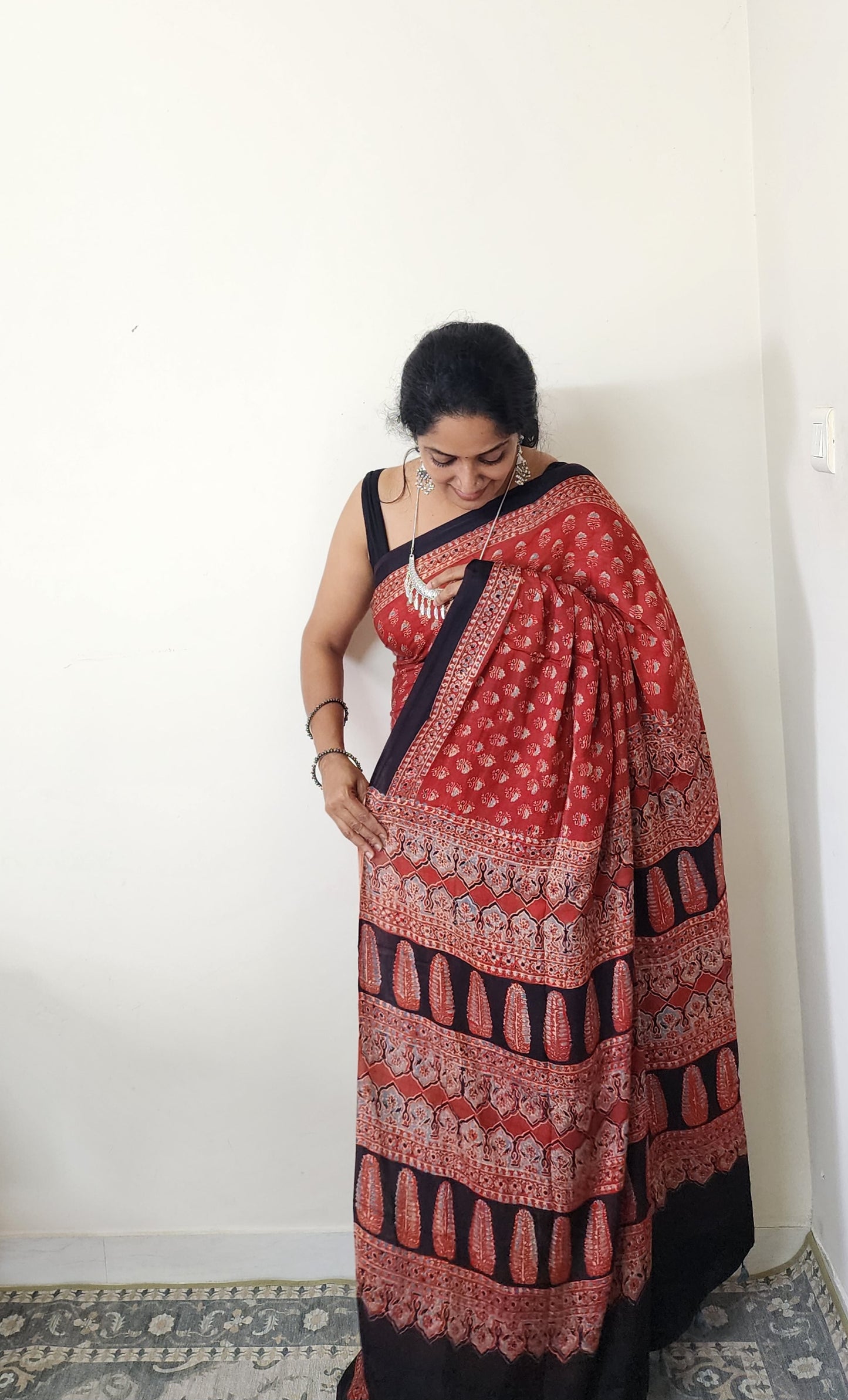 Ajrakh Modal saree (Red)