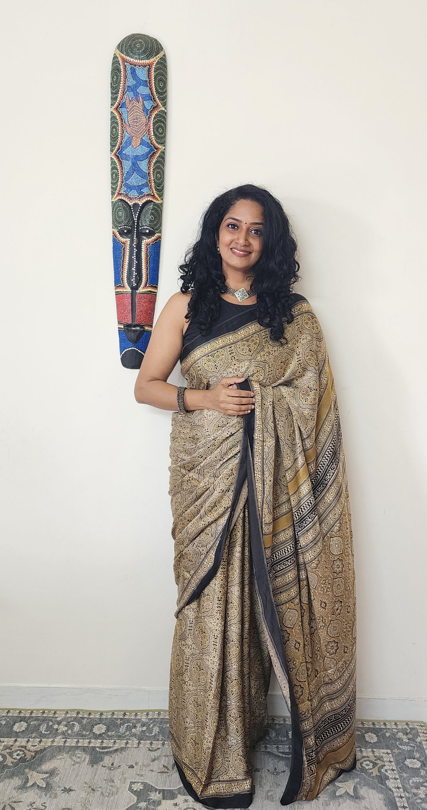 Ajrakh Modal saree (Pale yellow)