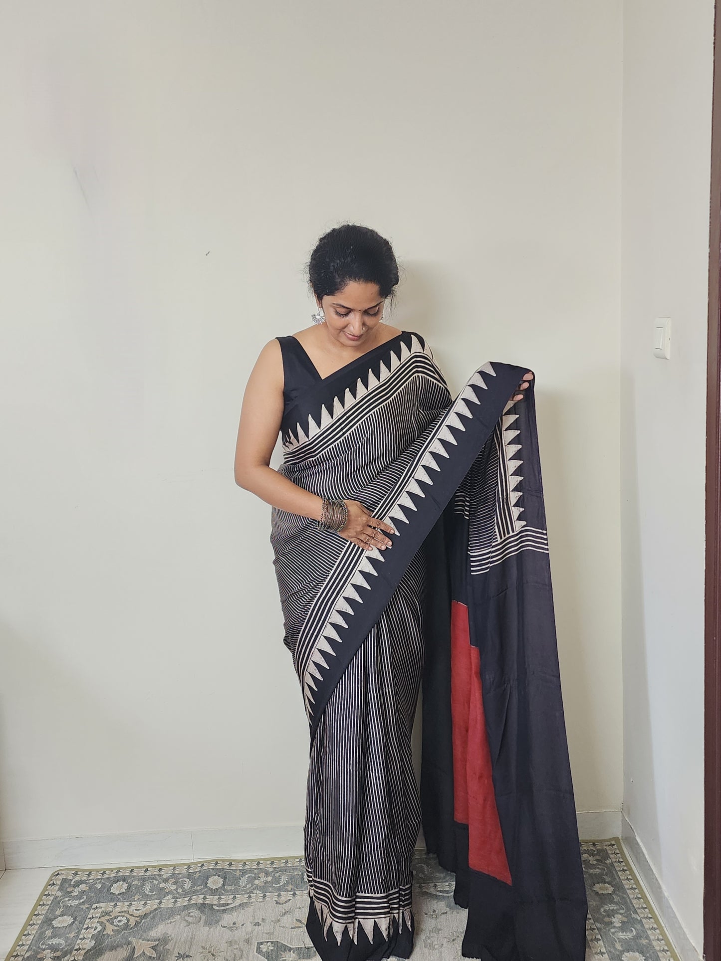 Ajrakh Modal Fusion saree (Black)