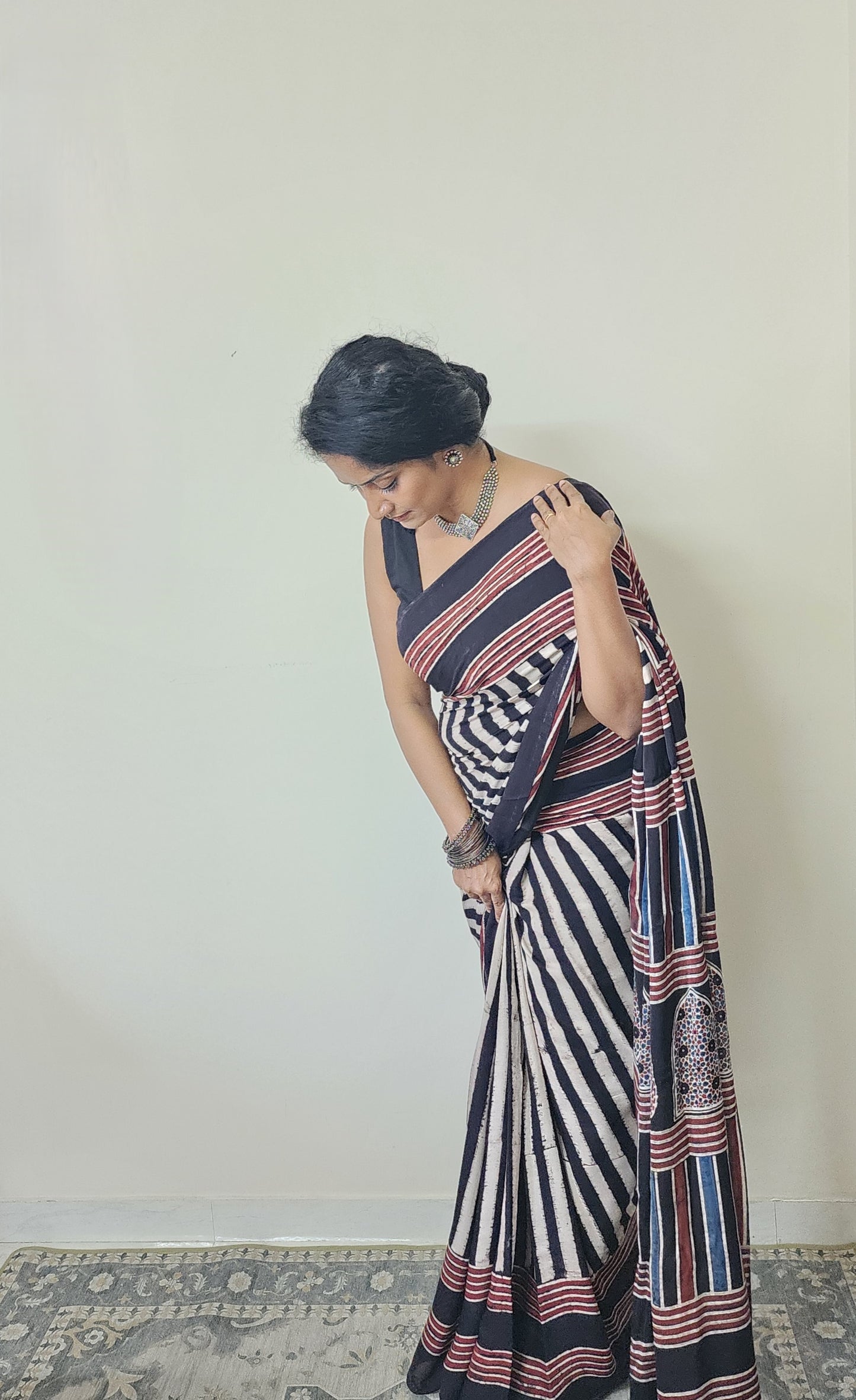 Ajrakh Modal Fusion saree (Black)