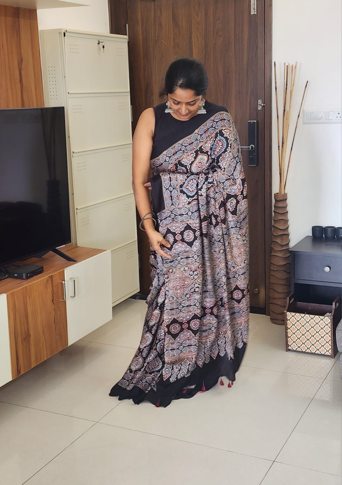 Ajrakh Modal saree (Black)