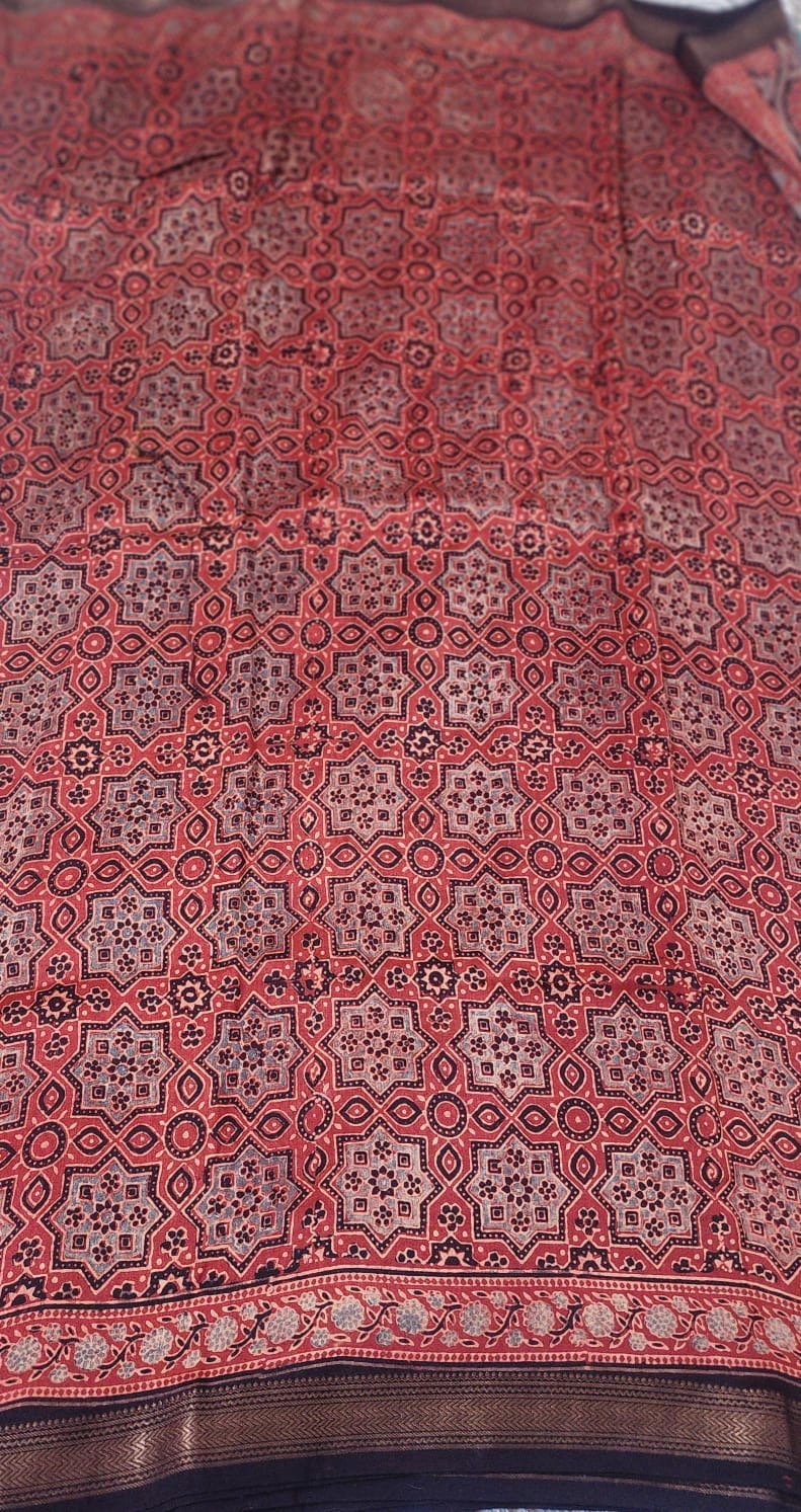 Ajrakh Chanderi silk saree