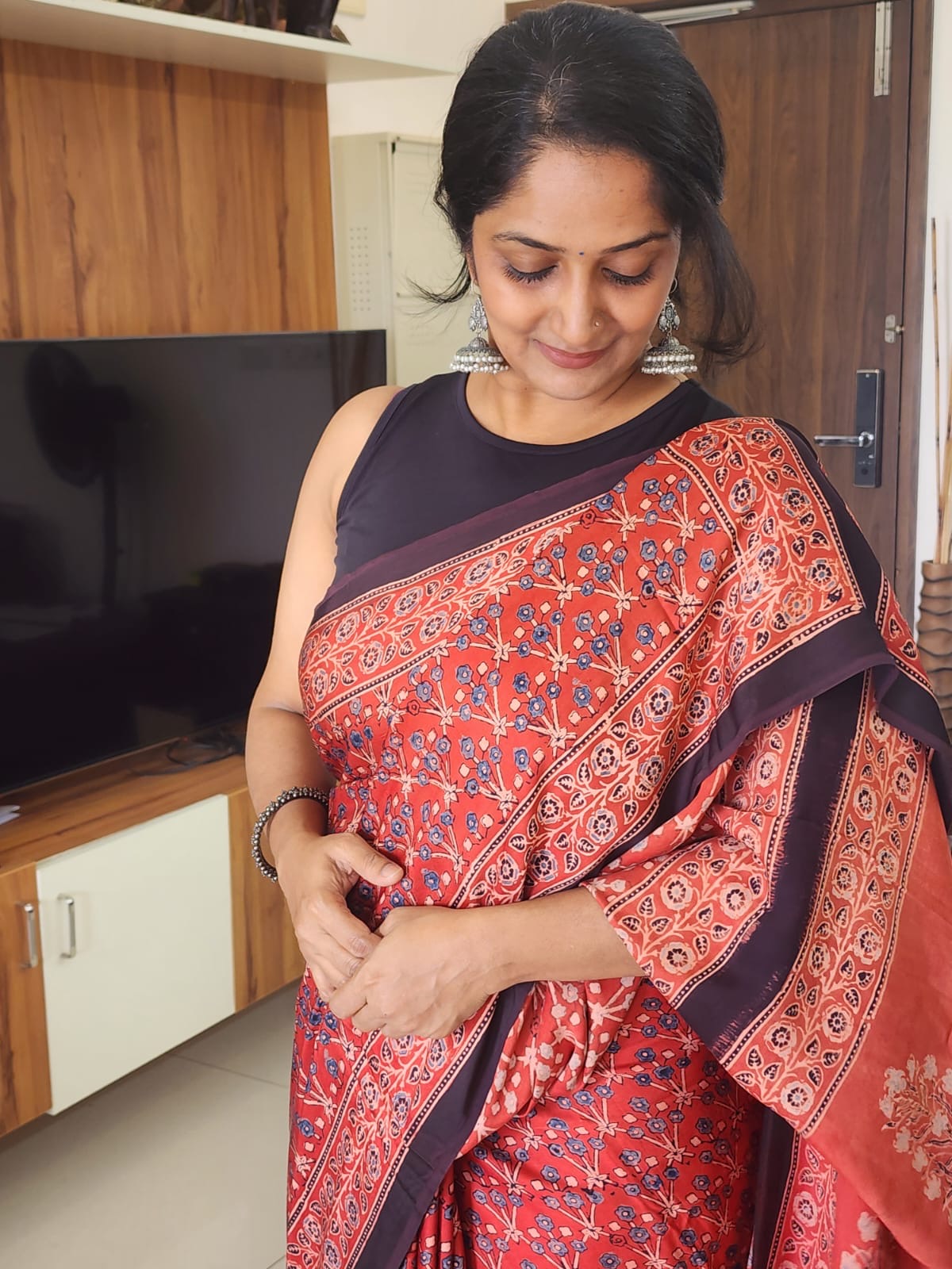 Ajrakh Modal saree (Red)