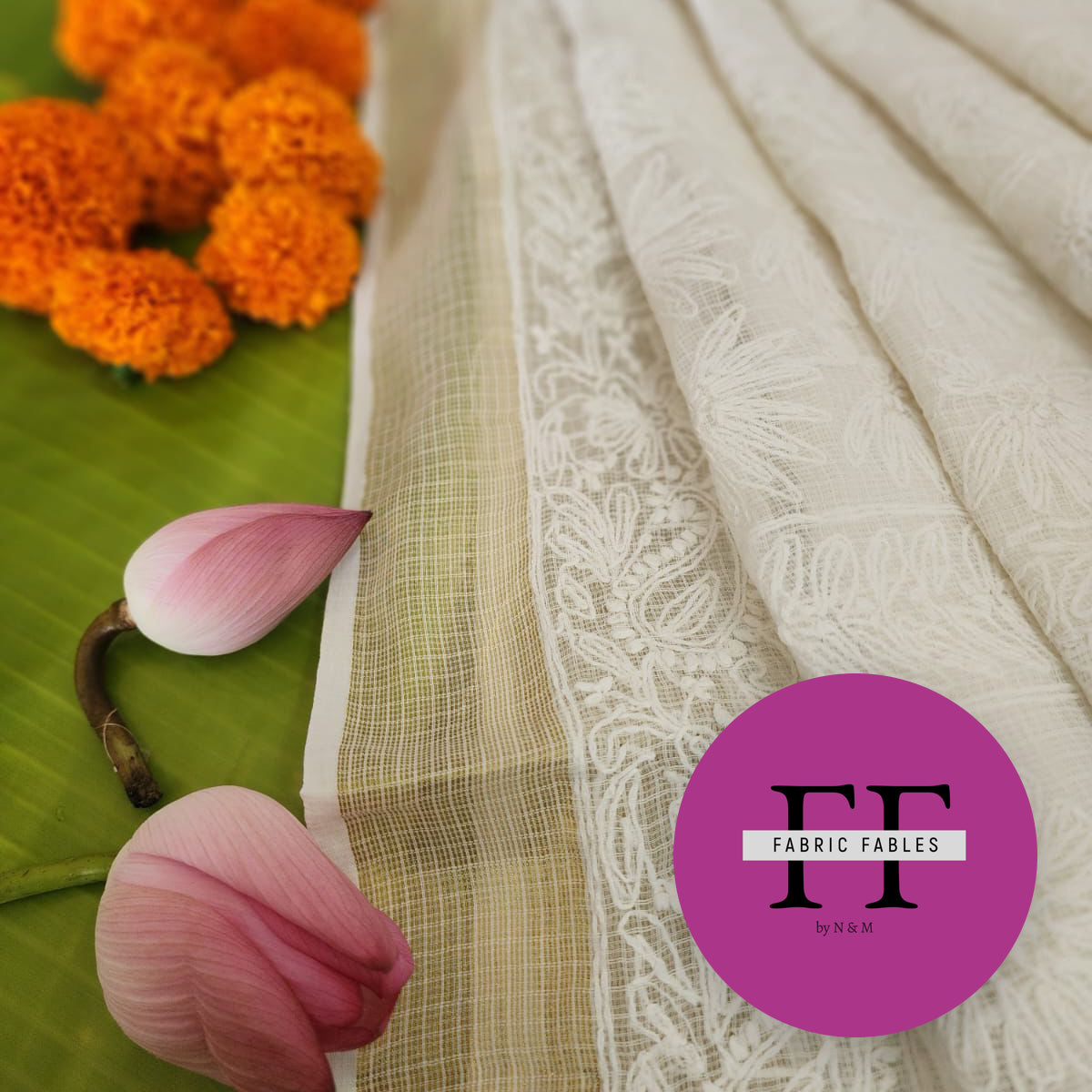 Hand embroidered chikankari Kota Saree