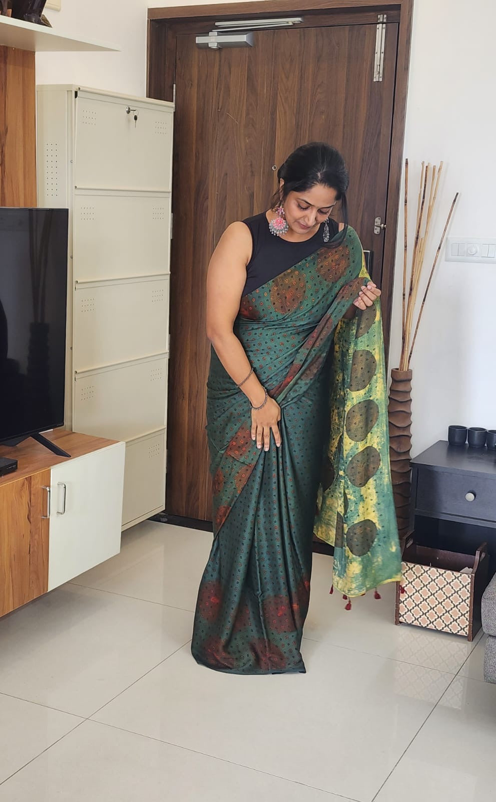 Ajrakh Modal saree (Green)