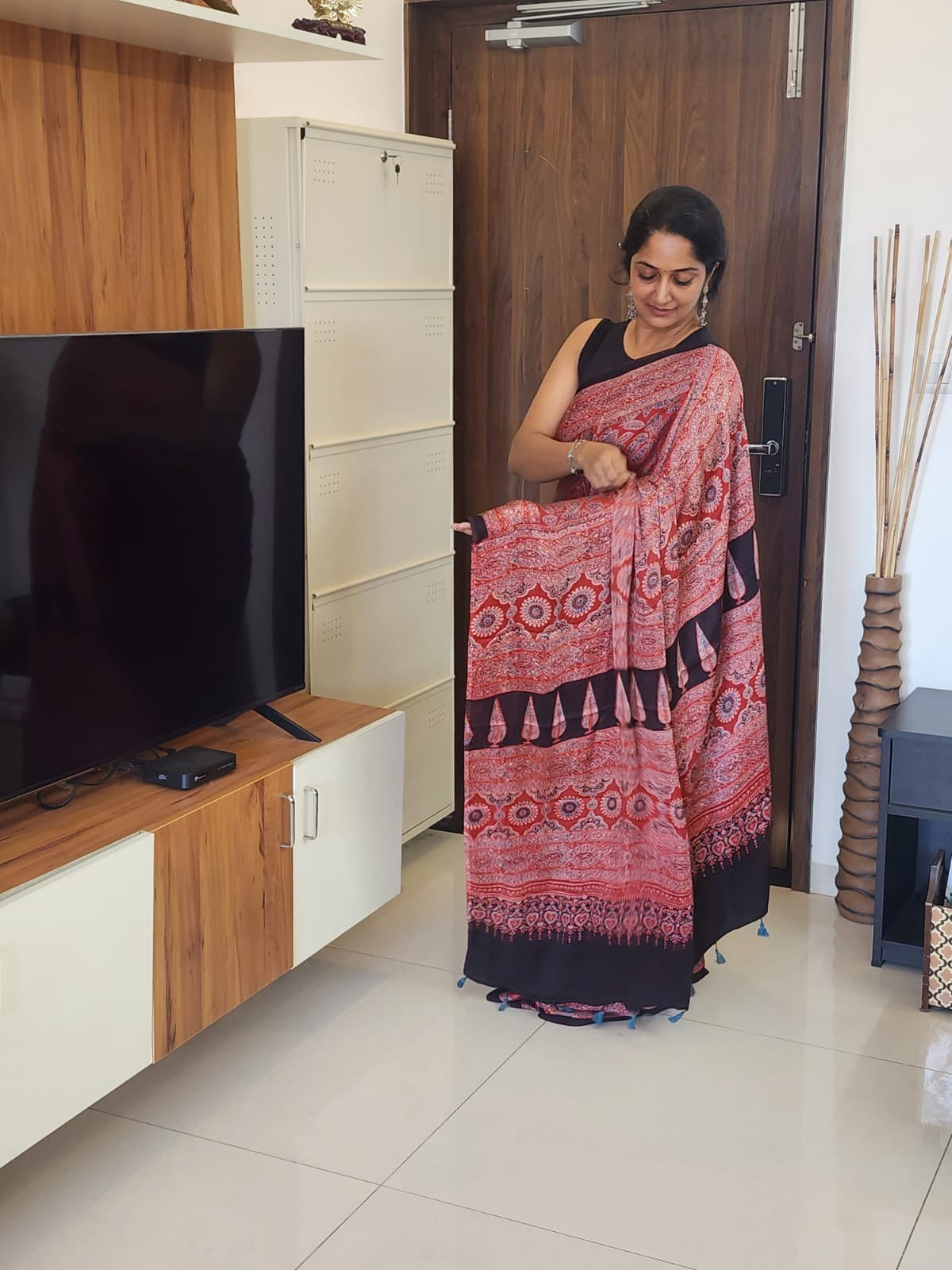 Ajrakh Modal saree (Red)