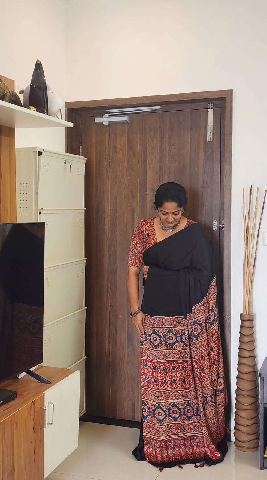 Ajrakh Modal saree Black