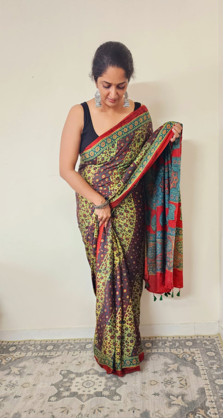 Ajrakh Modal saree (Green)