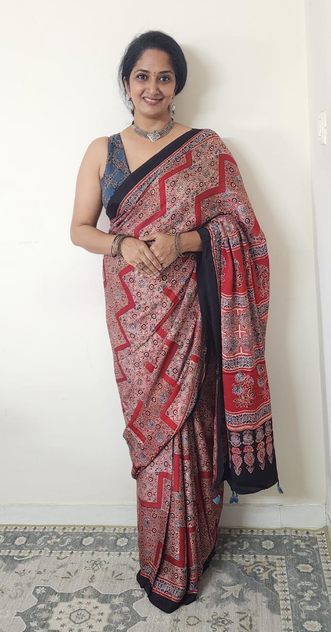 Ajrakh Modal saree (Red)