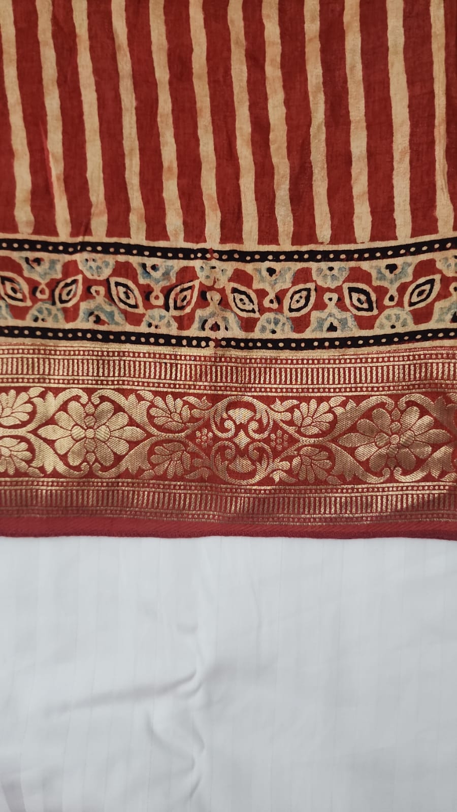 Ajrakh saree in dola silk (red)
