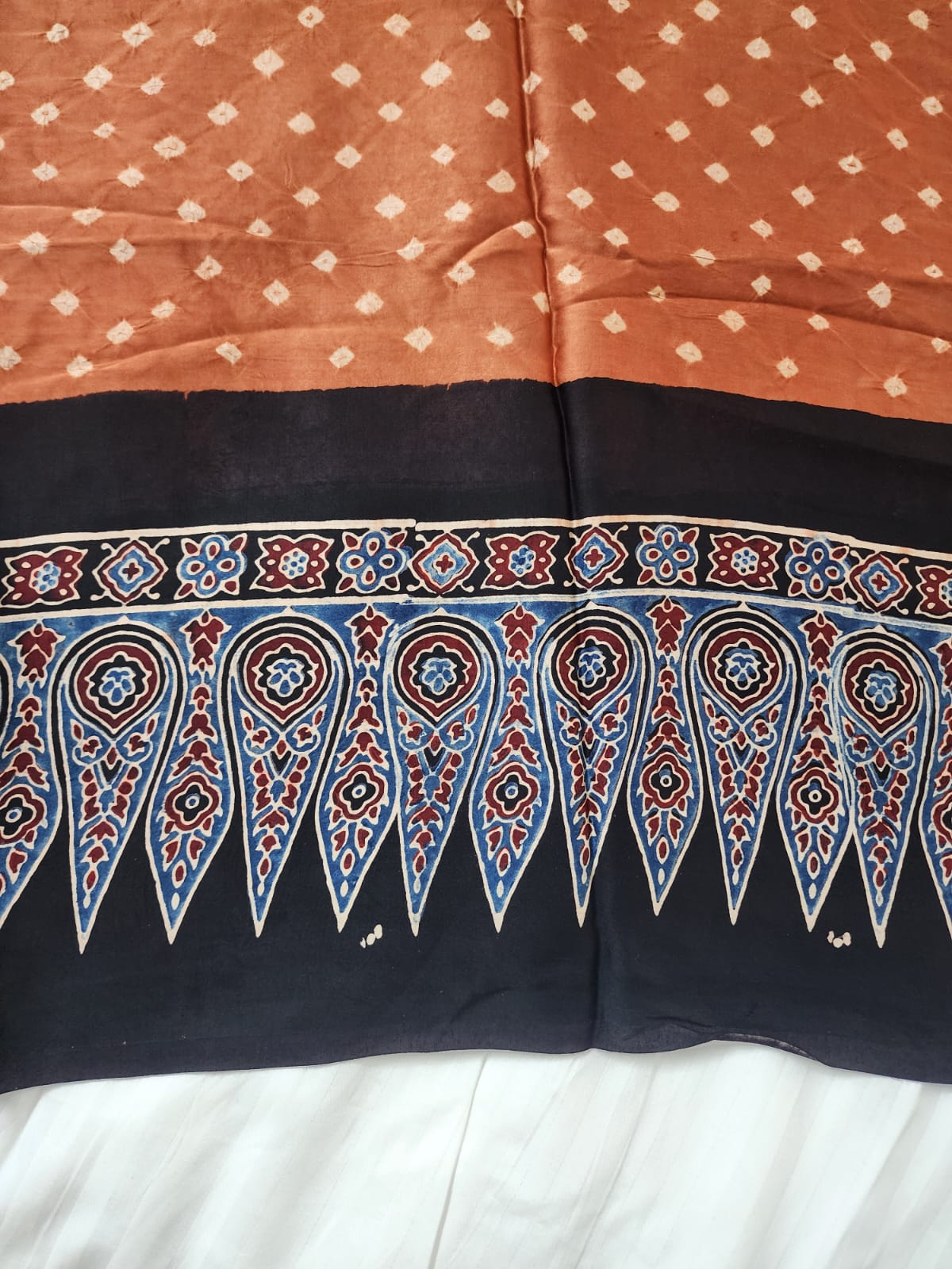 Bandhani Ajrakh saree (Light orange)