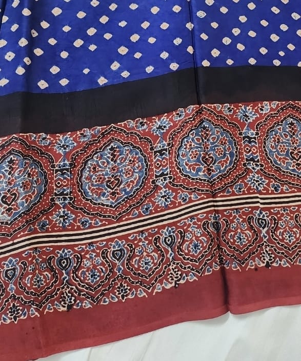 Bandhani Ajrakh saree (Blue)