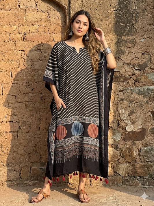 Ajrakh Kaftan in modal silk