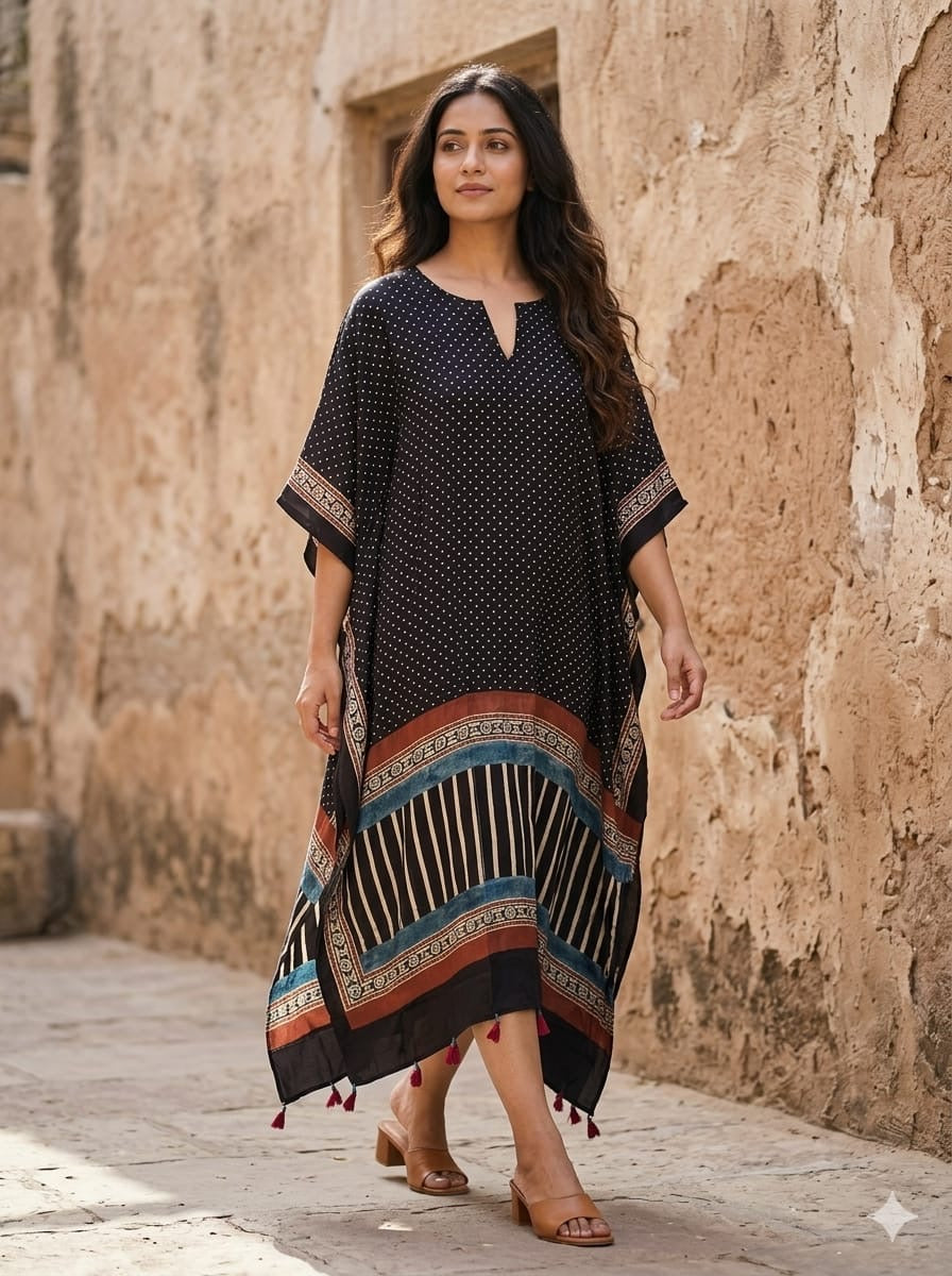 Ajrakh Kaftan in modal silk