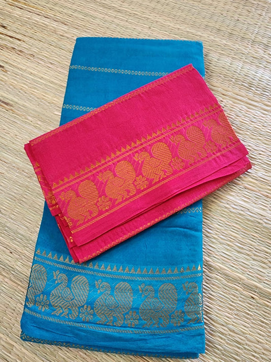 Madurai Sungudi saree (Blue with self border) (without blouse)