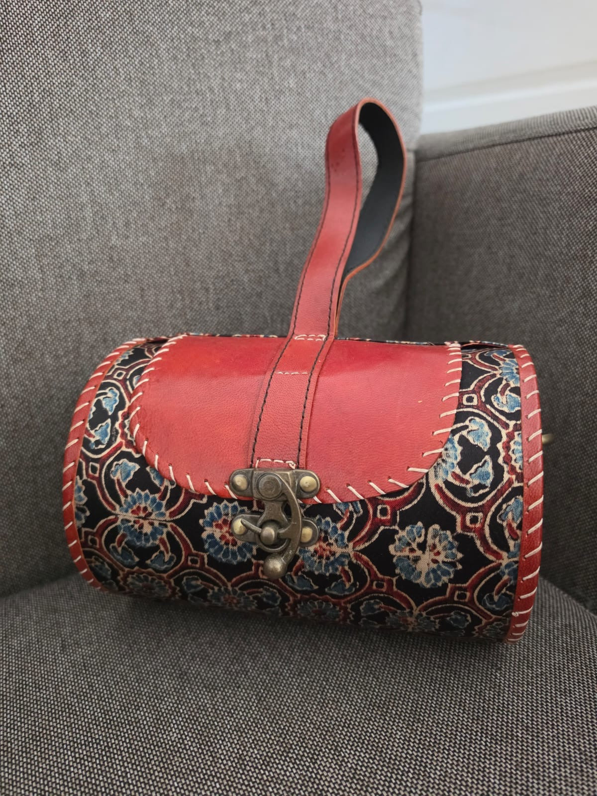 Ajrakh leather sling bag