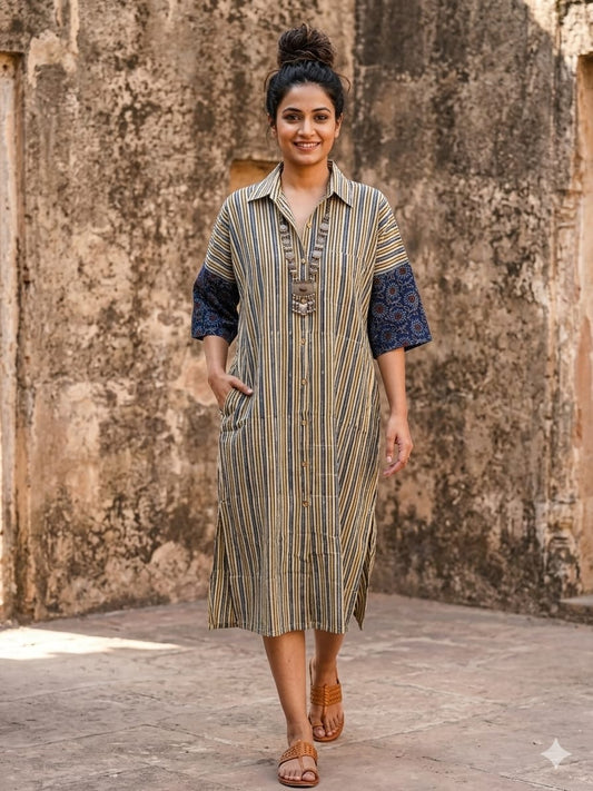Ajrakh cotton shirt dress