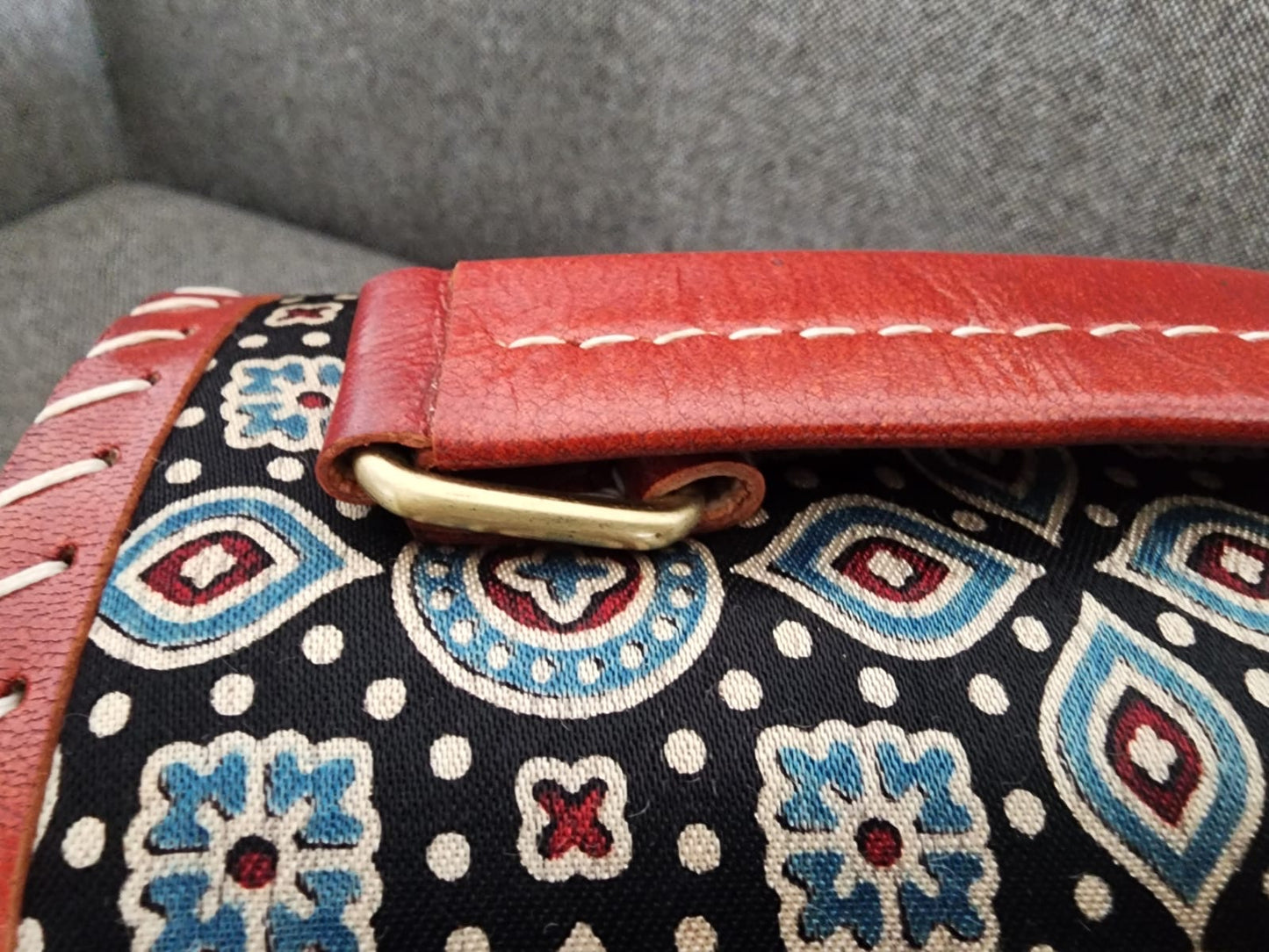 Ajrakh leather sling bag