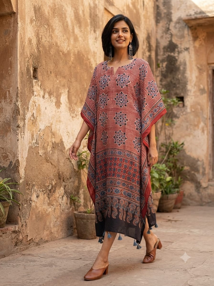Ajrakh Kaftan in modal silk