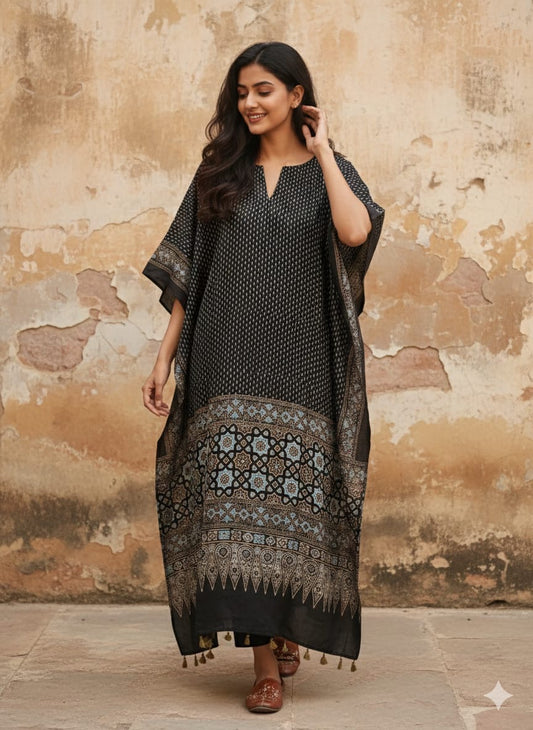 Ajrakh Kaftan in modal silk