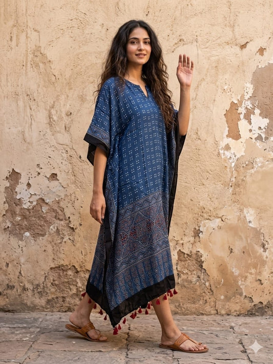 Ajrakh Kaftan in modal silk