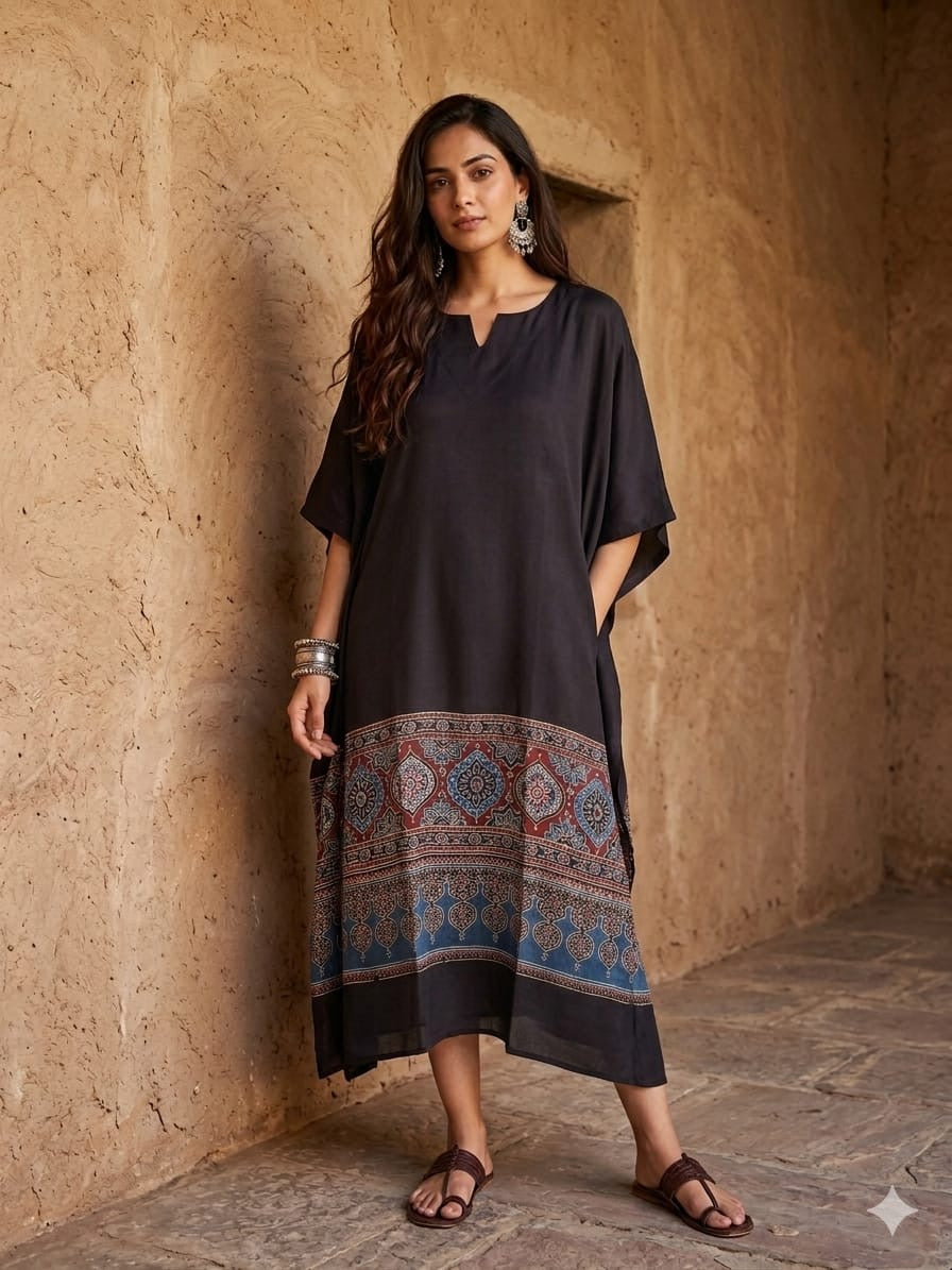 Ajrakh Kaftan in modal silk