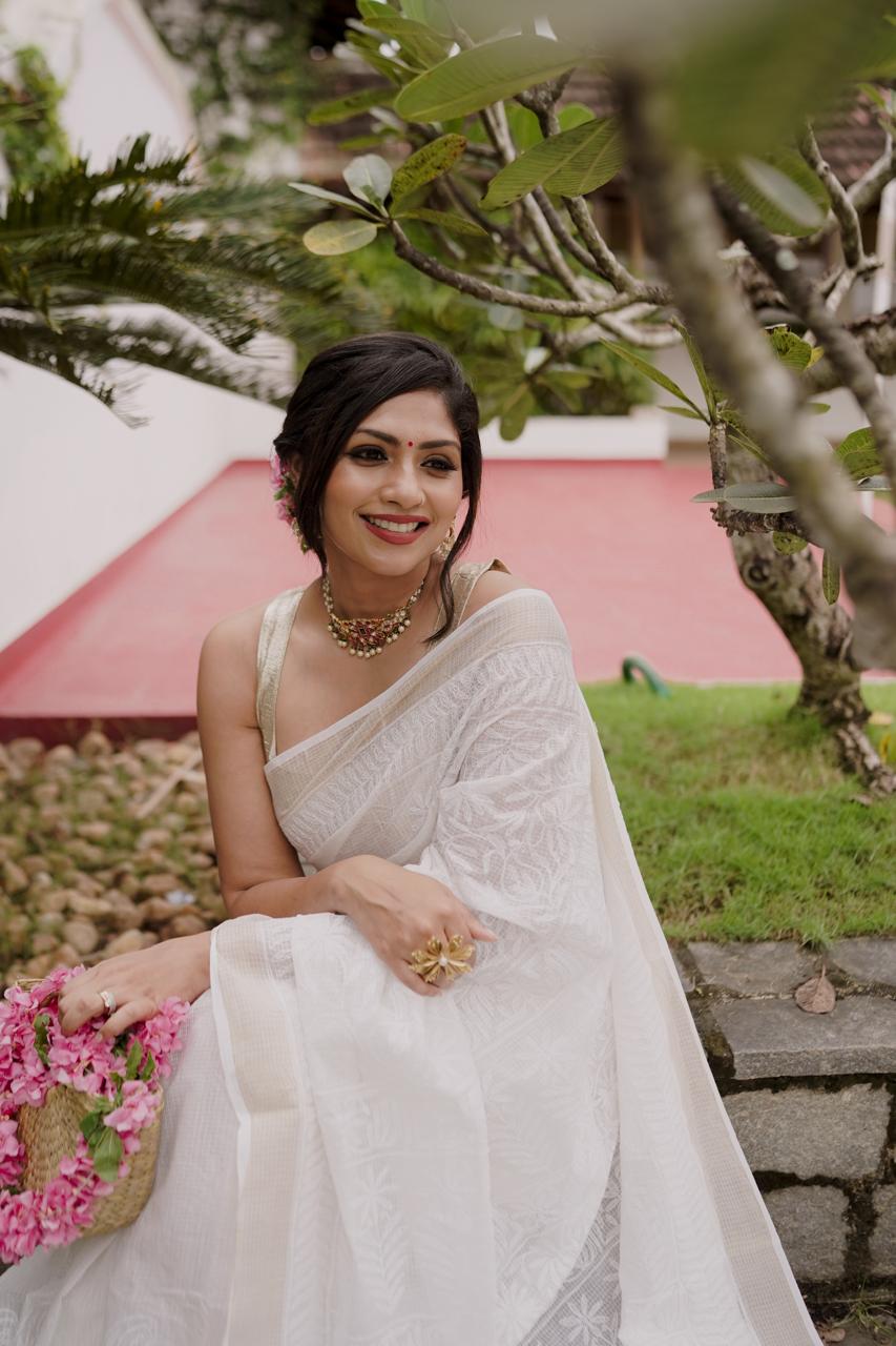 Hand embroidered chikankari Kota Saree