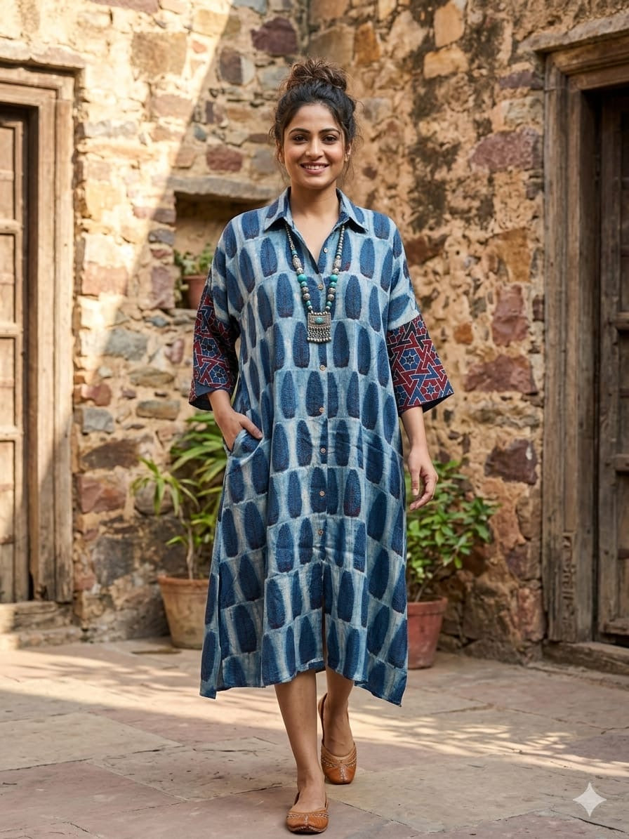Ajrakh shirt dress