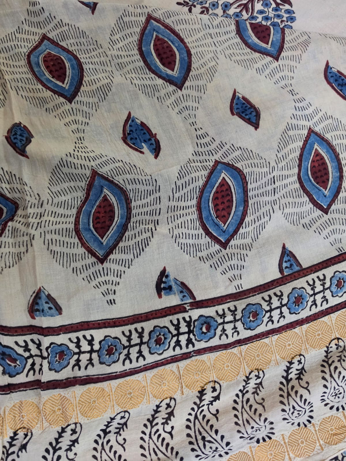 Madurai Cotton Ajrakh saree (Beige)