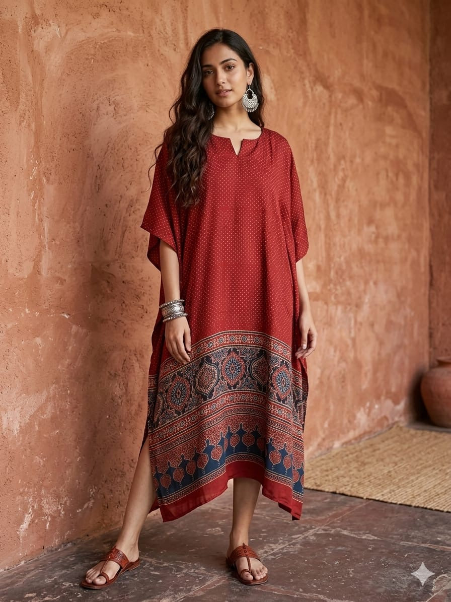 Ajrakh Kaftan in modal silk