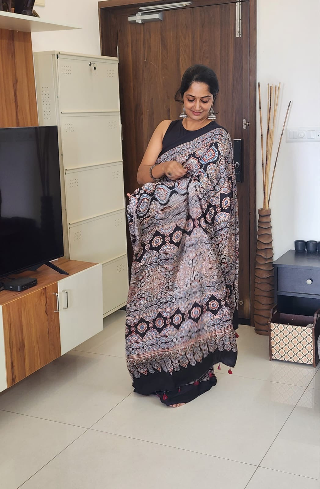 Ajrakh Modal saree (Black)