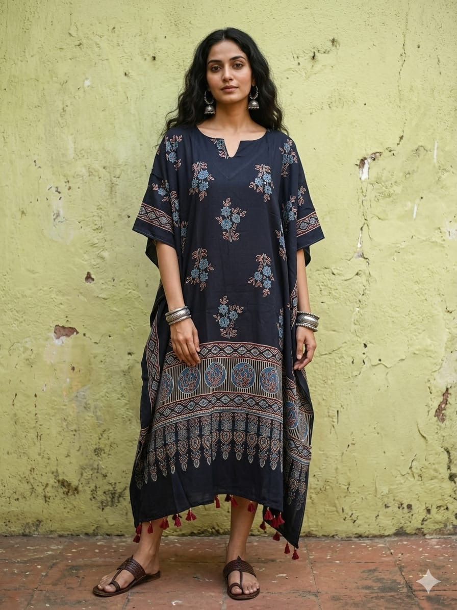 Ajrakh Kaftan in modal silk