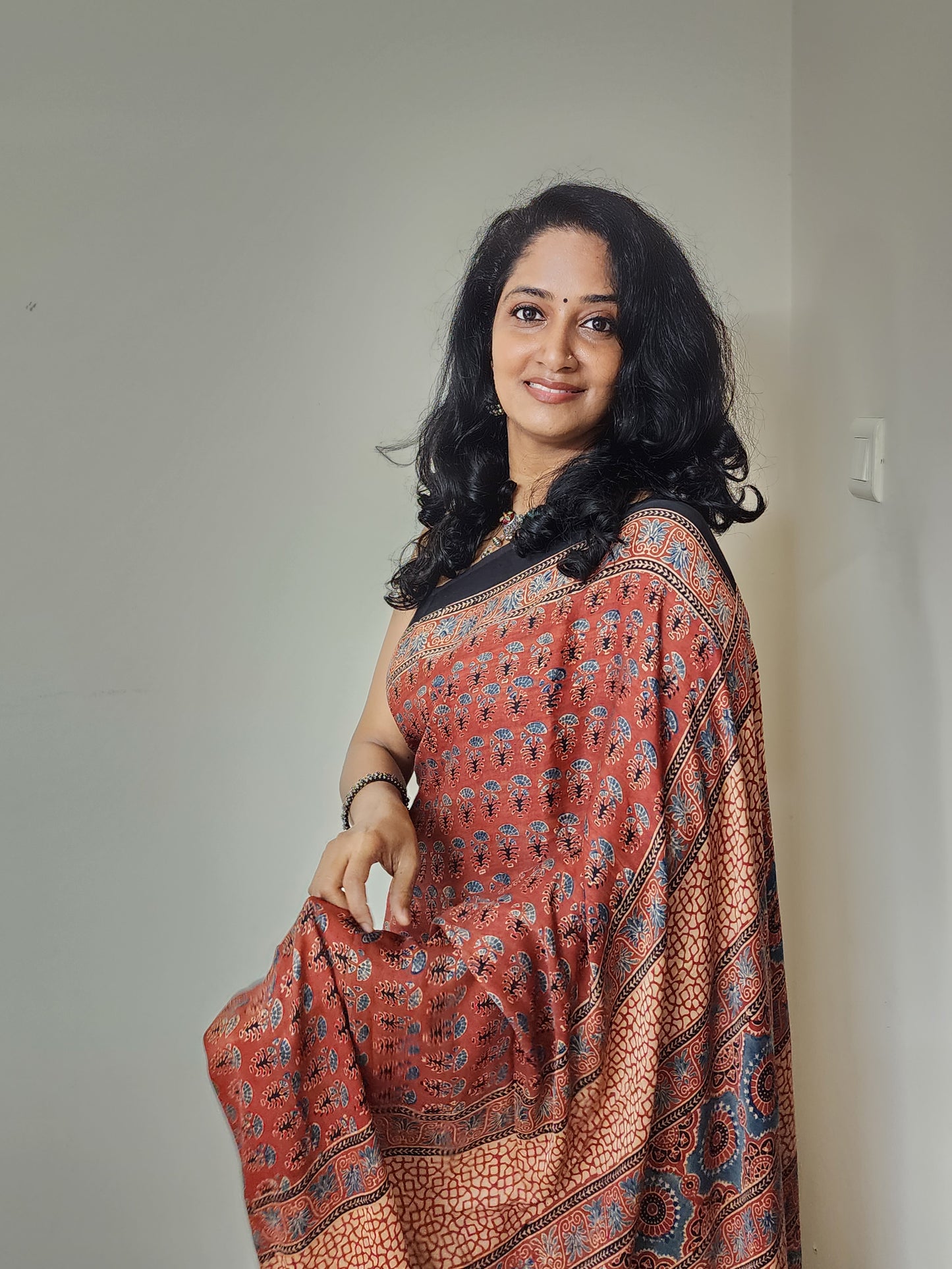 Ajrakh Modal saree (Brick red)
