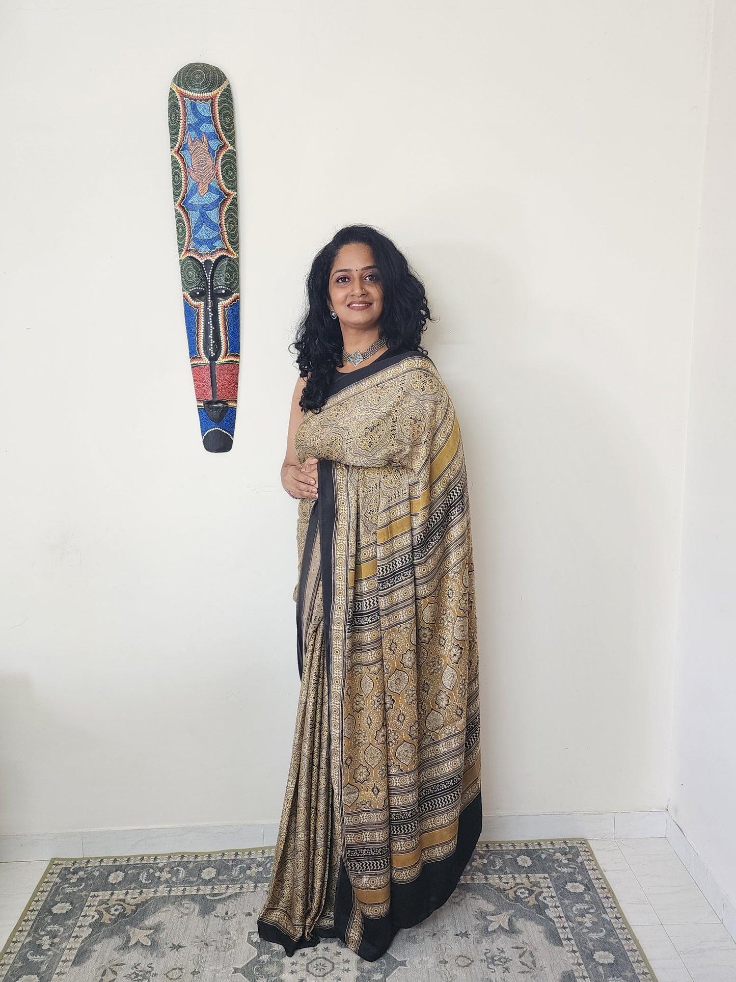 Ajrakh Modal saree (Pale yellow)