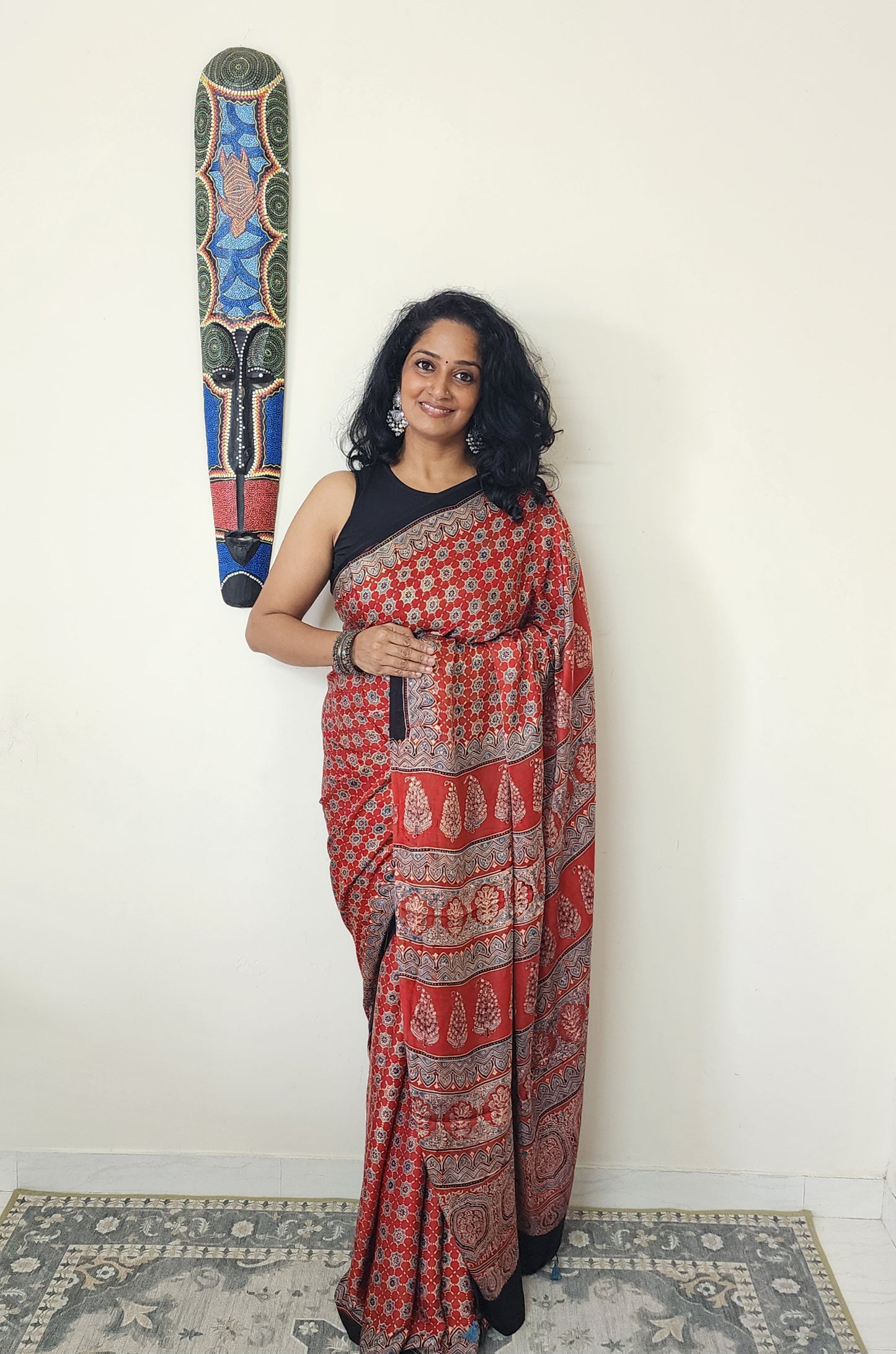 Ajrakh Modal saree (Red)