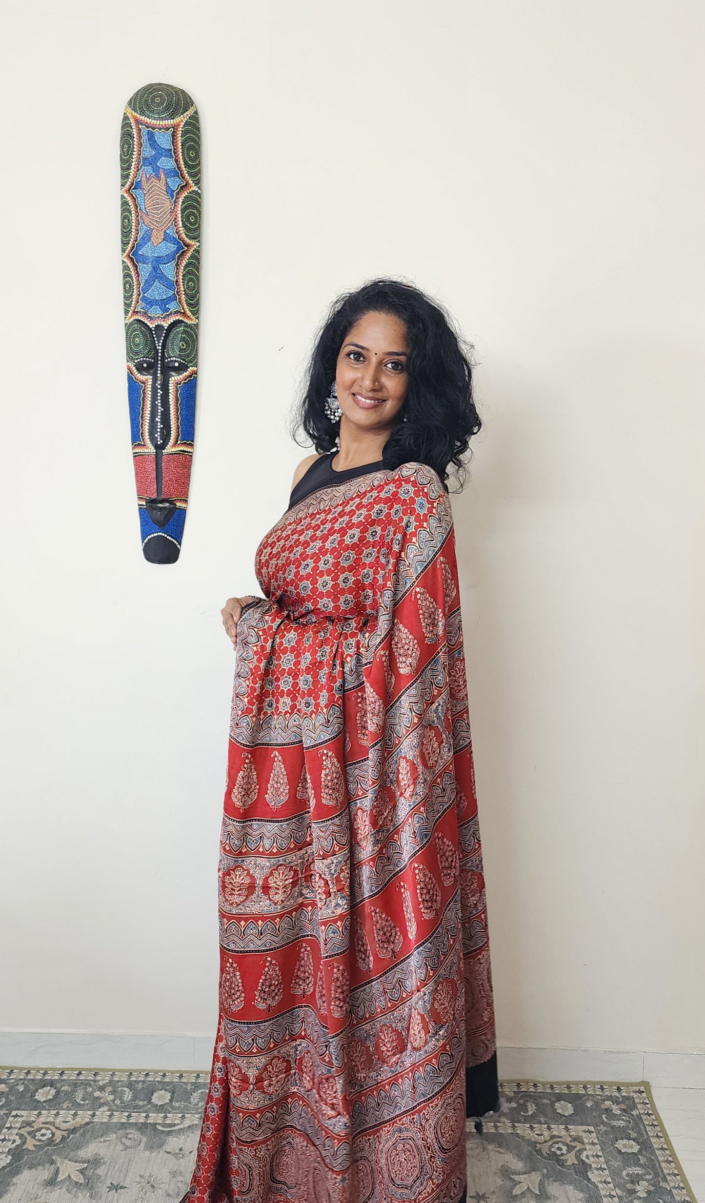 Ajrakh Modal saree (Red)