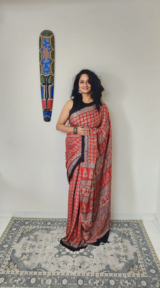 Ajrakh Modal saree (Red)