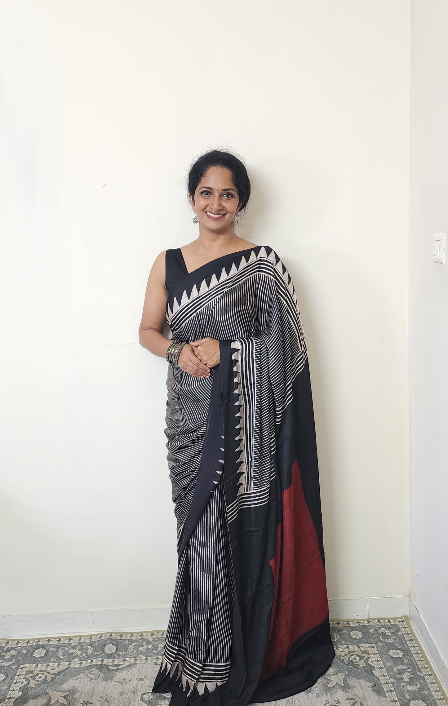 Ajrakh Modal Fusion saree (Black)