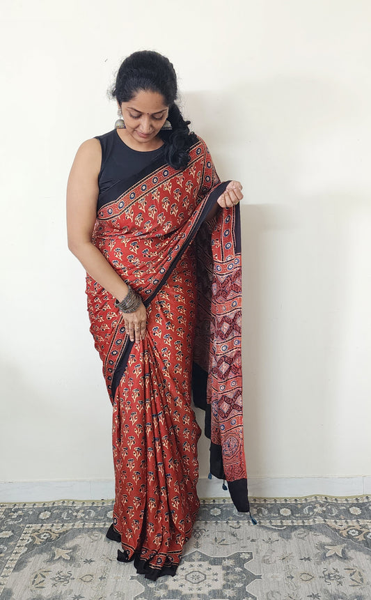 Ajrakh Modal saree (Red)