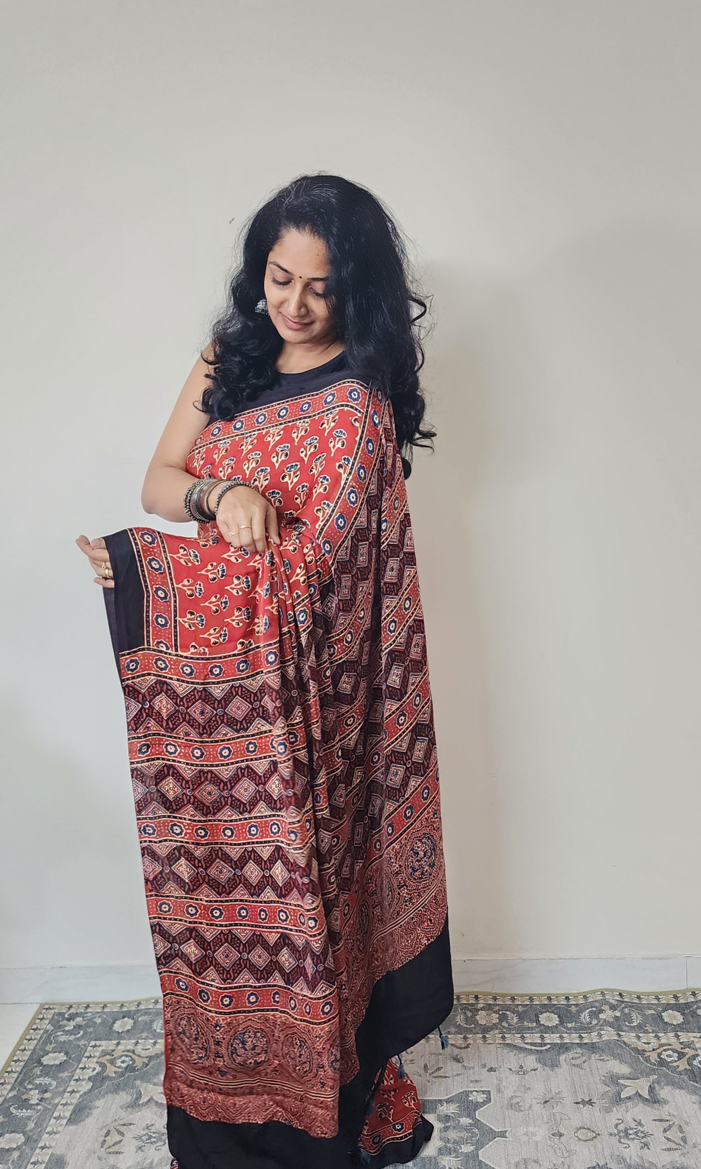 Ajrakh Modal saree (Red)