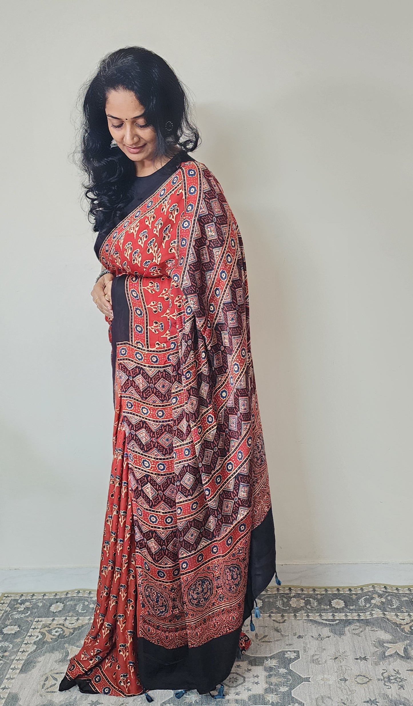 Ajrakh Modal saree (Red)