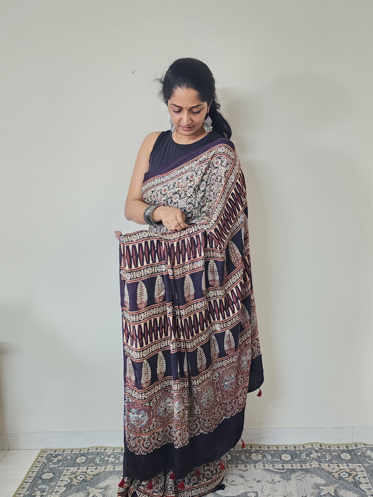 Ajrakh Modal saree (Black and white)