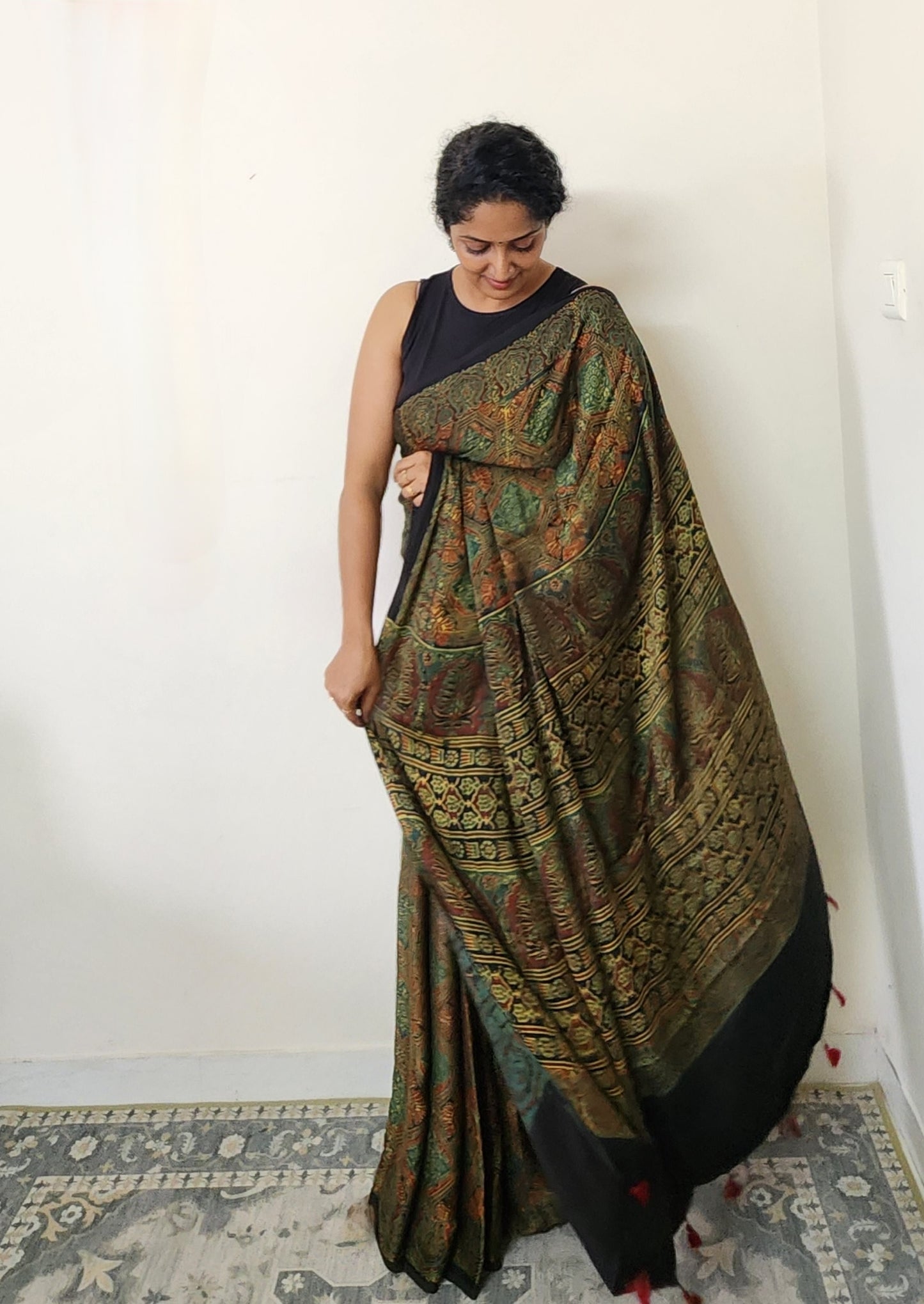 Ajrakh Modal saree (Green)