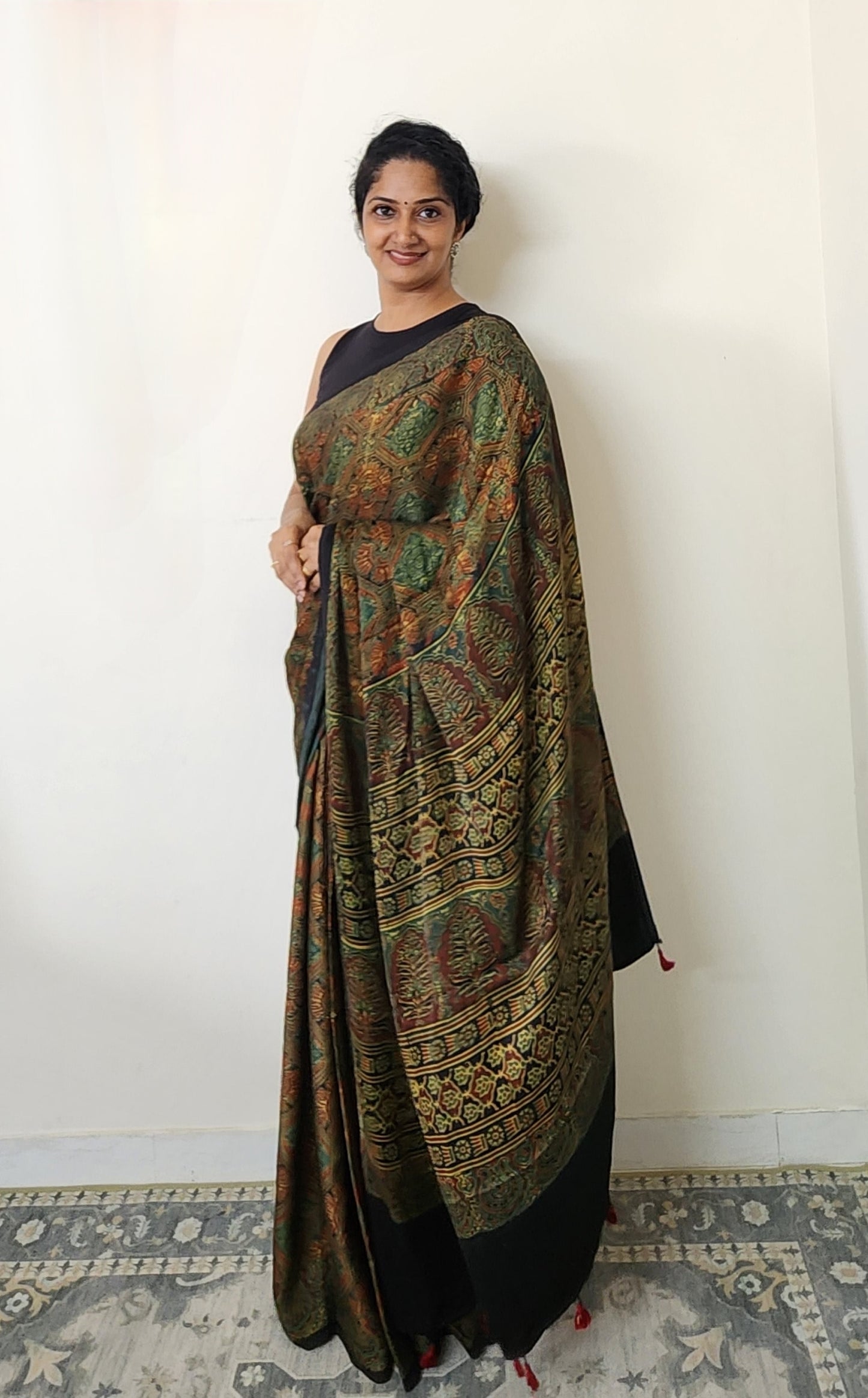 Ajrakh Modal saree (Green)