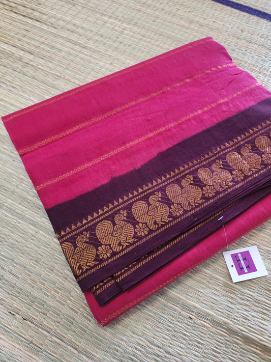 Madurai Sungudi saree (Pink and maroon border)