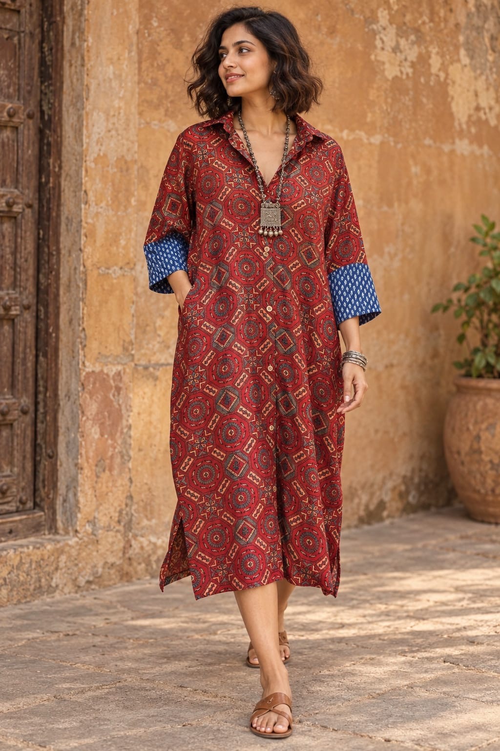 Ajrakh shirt dress
