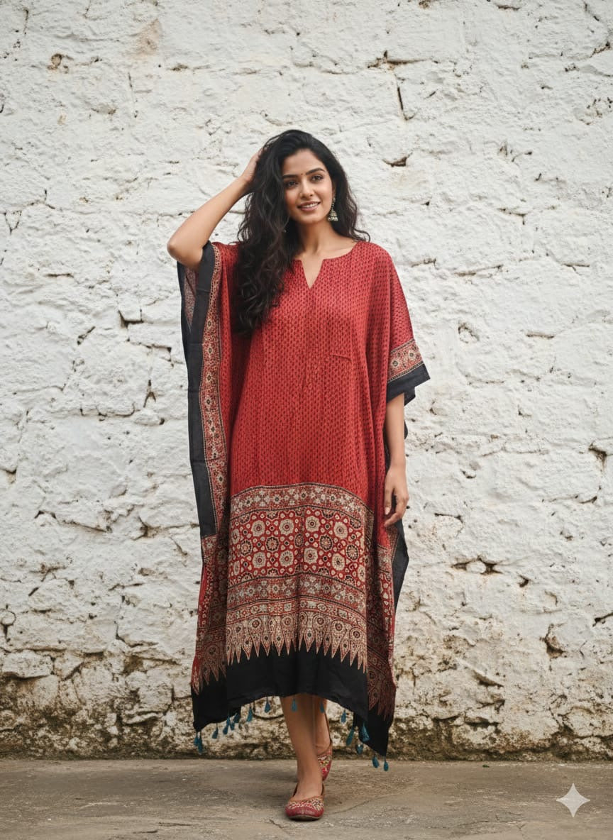 Ajrakh Kaftan in modal silk